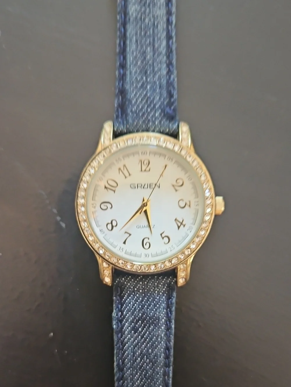 GRUEN Women's Gold-Tone Crystal Accent Watch with Blue Strap